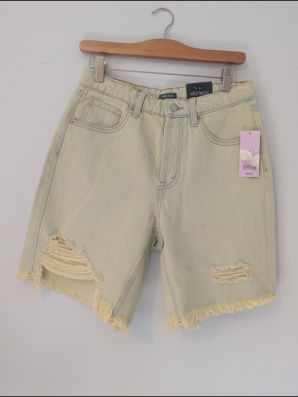 wild fable Women's Distressed High-Rise Denim Shorts in Pale Green
